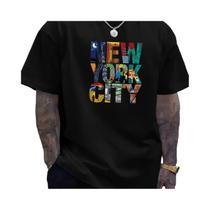Camiseta Masculina plus Size De Algodão, Casual, Gola Redonda, Manga Curta, Estampa De Nova York,