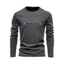 Camiseta Masculina plus Size De Algodão, Corte Solto, Casual, Esportiva, Gola Redonda, Manga Longa,