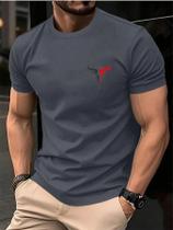 Camiseta Masculina plus Size De Verão Em Algodão Casual Com Estampa De Touro, Gola Redonda E Manga