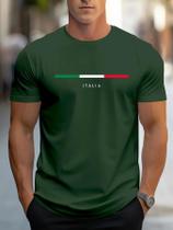 Camiseta Masculina plus Size De Verão Em Algodão Casual Com Estampa ITALIA, Gola Redonda E Manga