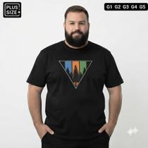 Camiseta Masculina Plus Size G1 ao G5 Preta Algodão Premium Estampa Natureza Casual Extra Grande G1