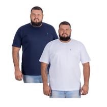 Camiseta Masculina Plus Size Kit 2 Pç Azul e Branco