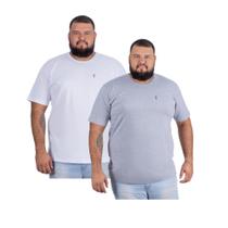 Camiseta Masculina Plus Size Kit 2 Pç Branco e Cinza