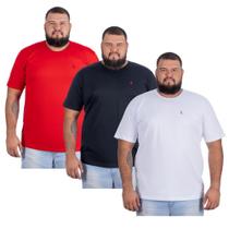 Camiseta Masculina Plus Size Kit 3 Pç Vermelho Preto Branco