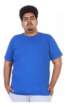 Camiseta Masculina Plus Size Lisa Básica Confortável Azul