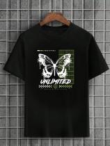 Camiseta Masculina Preta 100% Algodão Butterflies Unlimited