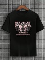 Camiseta Masculina Preta 100% Algodão Butterfly Beautiful