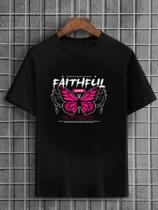 Camiseta Masculina Preta 100% Algodão Butterfly faithful