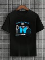 Camiseta Masculina Preta 100% Algodão Butterfly freedom
