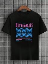Camiseta Masculina Preta 100% Algodão Butterfly StreetWear - Oahu Camisetas