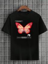 Camiseta Masculina Preta 100% Algodão Butterfly Theory