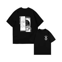 Camiseta Masculina Preta Berserk Anime Com Estampa Gráfica Guts Estilo Manga Dark Fantasy Casual