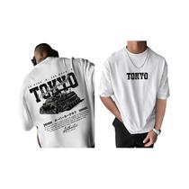 Camiseta Masculina Preta E Branca Com Estampa De Carro De Anime Tokyo Underground, Casual, De Verão, Camiseta Masculina Preta E Branca Com Estampa De Carro De Anime Tokyo Underground, Casual, De Verão,
