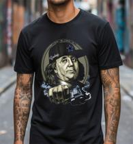 Camiseta Masculina Preta Street Gangster Estampa Dollar Algodão Premium Camisa Casual Urbana Manga Curta Confortável Estilo Moderno Diário