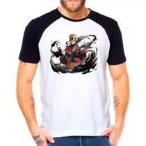 Camiseta Masculina Raglan Branca Desenho Naruto Anime 14