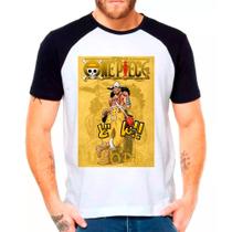 Camiseta Masculina Raglan Branca Desenho One Pieces 12