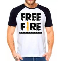 Camiseta Masculina Raglan Branca Free fire jogos games 02 - DESIGN CAMISETAS