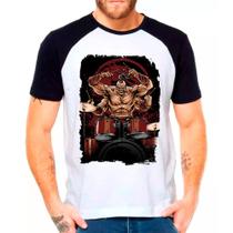Camiseta Masculina Raglan Branca Goro Bateria Mortal Kombat