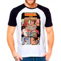 Camiseta Masculina Raglan Branca Marvel VS Capcom jogos Camiseta Masculina Raglan Branca Marvel VS Capcom jogos