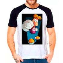 Camiseta Masculina Raglan Branca Rayman Jogos Games Camiseta Masculina Raglan Branca Rayman Jogos Games