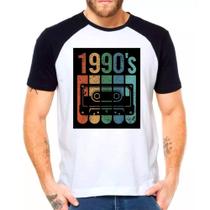 Camiseta Masculina Raglan Branca Retrô Fita K7