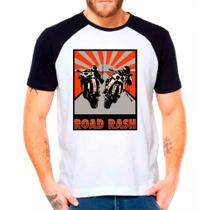 Camiseta Masculina Raglan Branca Road Rush Moto Jogos Games