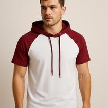 Camiseta Masculina Raglan Capuz Manga Curta Algodão Peruano