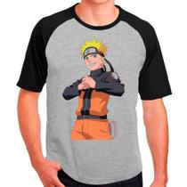 Camiseta Masculina Raglan Cinza Desenho Naruto Anime 18