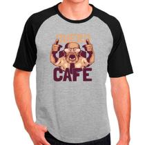 Camiseta Masculina Raglan Cinza Preto Quero Café Coffee 01