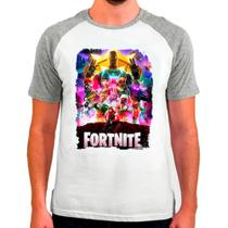 Camiseta Masculina Raglan Fortnite Cinza Branca 03