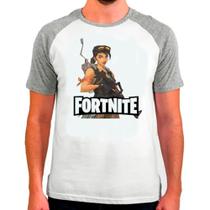 Camiseta Masculina Raglan Fortnite Cinza Branca 12