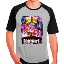 Camiseta Masculina Raglan Fortnite Cinza Preto 03