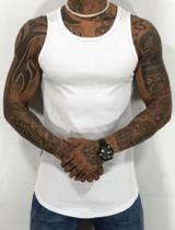 Camiseta Masculina Regata Americana Malha Ribana Slim Branca