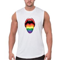 Camiseta Masculina Regata Casual Algodão Premium Língua Colorida LGBT - Elite