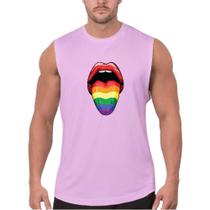 Camiseta Masculina Regata Casual Algodão Premium Língua Colorida LGBT