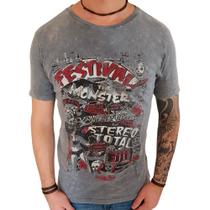 Camiseta Masculina Retro Cinza M Slim Fit Festival Biotwo Camiseta Masculina Retro Cinza M Slim Fit Festival Biotwo