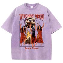 Camiseta Masculina Retrô Witches Brew Coffee Black Magic Lavada Em Algodão Respirável Casual De