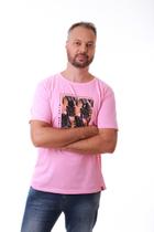 Camiseta Masculina Rosa Claro Estampa Tropical