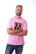 Camiseta Masculina Rosa Claro Estampa Tropical Camiseta Masculina Rosa Claro Estampa Tropical