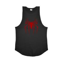 Camiseta Masculina Sem Mangas - Algodão Respirável com Estampa de Aranha Vermelha - Ideal para Academia