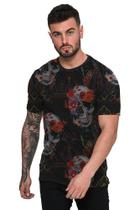 Camiseta Masculina Skull Flower Preta Top