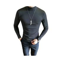 Camiseta Masculina Slim Fit Básica De Gola Alta Casual, Pullover Fashion Para Outono E Primavera