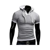 Camiseta Masculina Slim Fit Com Capuz, Roupa Esportiva De Verão De Manga Curta 3XL Camiseta Masculina Slim Fit Com Capuz, Roupa Esportiva De Verão De Manga Curta 3XL