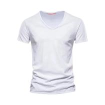 Camiseta Masculina Slim Fit Com Decote Em V, Camiseta De Algodão Com Design Moderno E Manga Curta