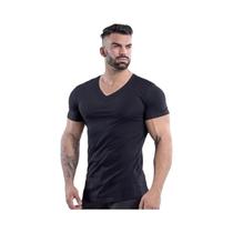 Camiseta Masculina Slim Fit De Algodão Com Decote Em V Para Academia, Verão, Fitness, Treino, Manga