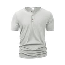 Camiseta Masculina Slim Fit De Cor Sólida Com Gola Henley, Camisa Polo Casual De Manga Curta Para