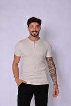 Camiseta masculina slim gola henley tricot premium manga curta