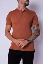 Camiseta masculina slim gola henley tricot premium manga curta