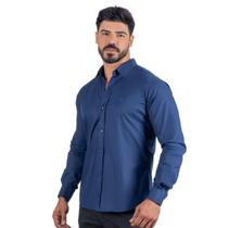 Camiseta Masculina Social Azul Marinho Manga Longa