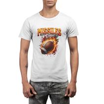 Camiseta Masculina Street Manga Curta Estampa Bola Futebol Americano Em Chamas Algodão Premium